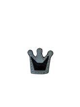 Load image into Gallery viewer, A small crown-shaped pin in gray and black colors.