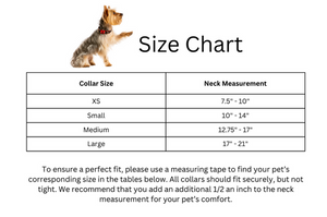 size chart for Strapets brand of dog collars