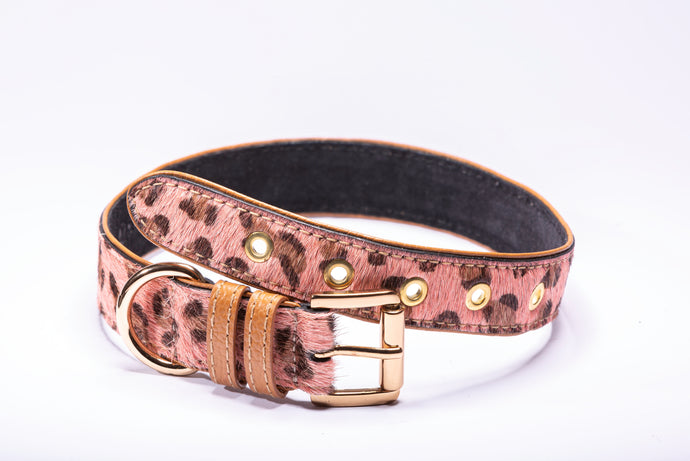 Calf Hair Dog Collar - Pink Leopard